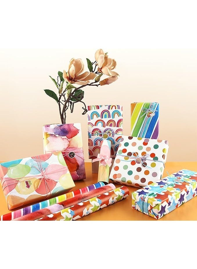 AIWANTO Rainbow Gift Wrap Paper Set 50 × 70 cm Colourful Wrapping Paper with String & Stickers for Birthdays, Valentine’s Day & Celebrations (12 Sets x 2 Pack) - Image 5